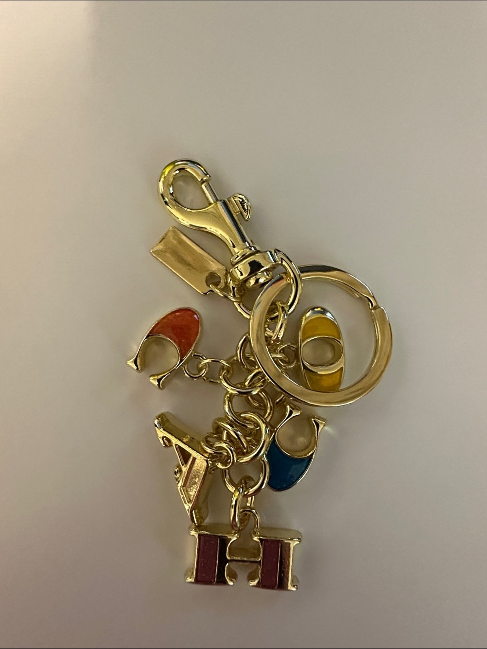 Inspired Gold Tone Multicolor Charm Keychain with Initials